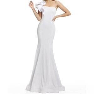 Mac Duggal Ieena One Shoulder Ruffled Mermaid Gown‎ Dress IVORY 2 Wedding NWOT